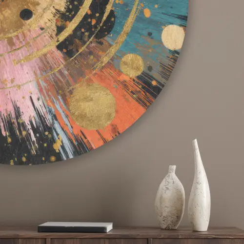 Explosie - Verfstructuur - Goud - Abstract Akoestische PET Vilt - Rond klein -sfeer5_closeup