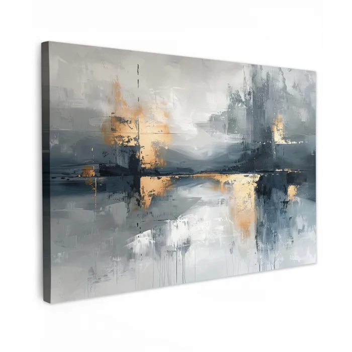 Kunst - Grijs - Goud - Abstract canvas 2cm klein -z3d