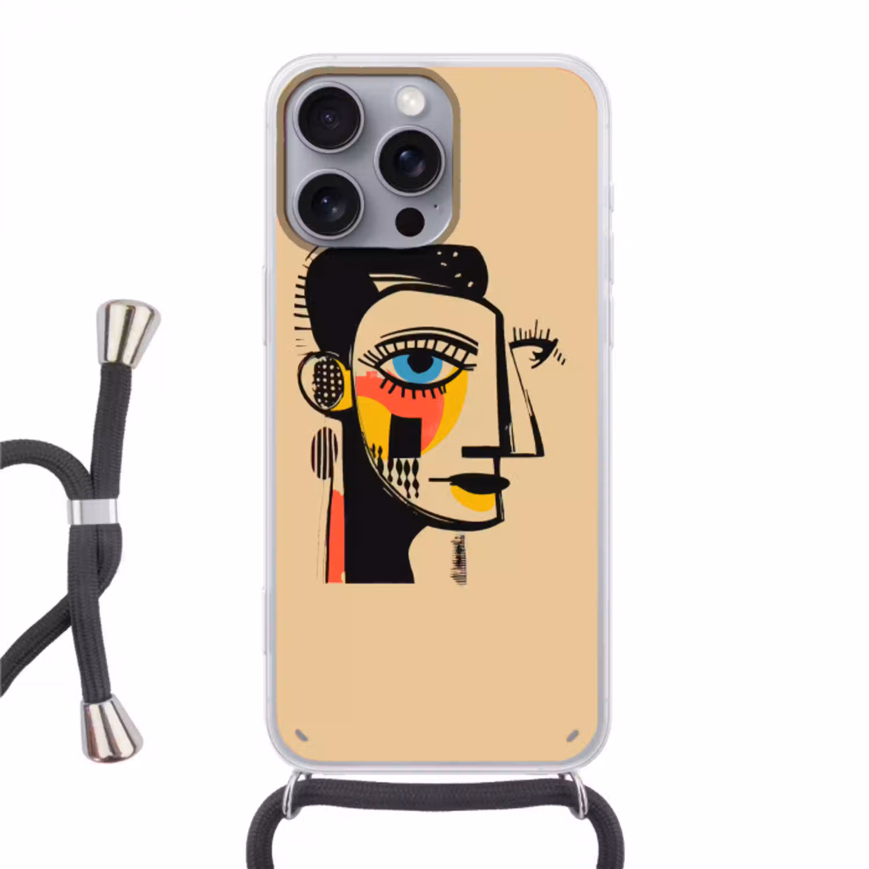 Geometrisch - Felle kleuren - Kubistische stijl Hoesje iPhone 16 Pro Max met koord klein -3d