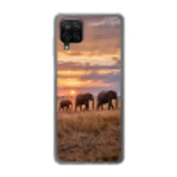 Olifanten - Savanne - Zonsondergang - Afrika - Warm Telefoonhoesje Samsung Galaxy A12 klein -3d