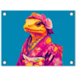Bloemenkrans - Hagedis - Kimono - Paars tuinposter los doek klein -3d