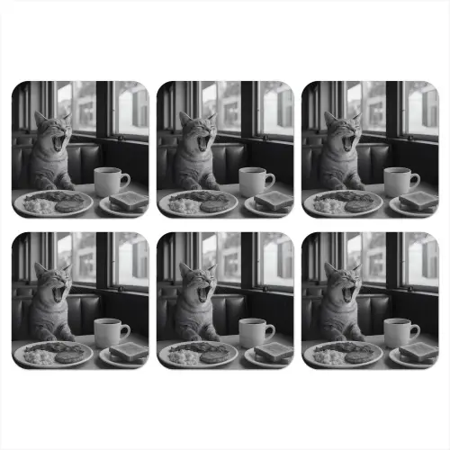 Kat - Koffie - Brood - Zwart onderzetter kurk middel -3d
