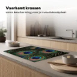 Pauwenveren - Klassiek - Groen Inductie beschermer vinyl 3mm klein -sfeer1