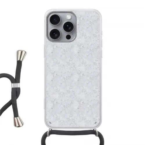Grijs - Terrazzo-effect - Beton Hoesje iPhone 16 Pro Max met koord klein 804 -3d