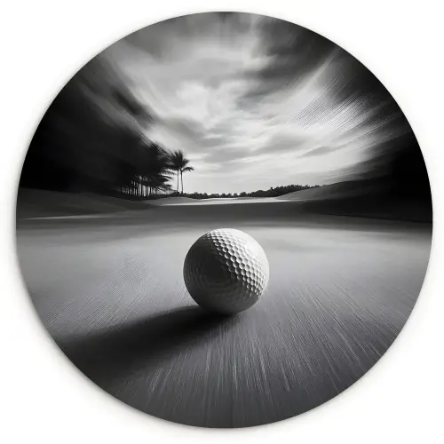 Golfbal - Wazig - Zwart Wandcirkel kunststof plaat 5mm dik klein -3d