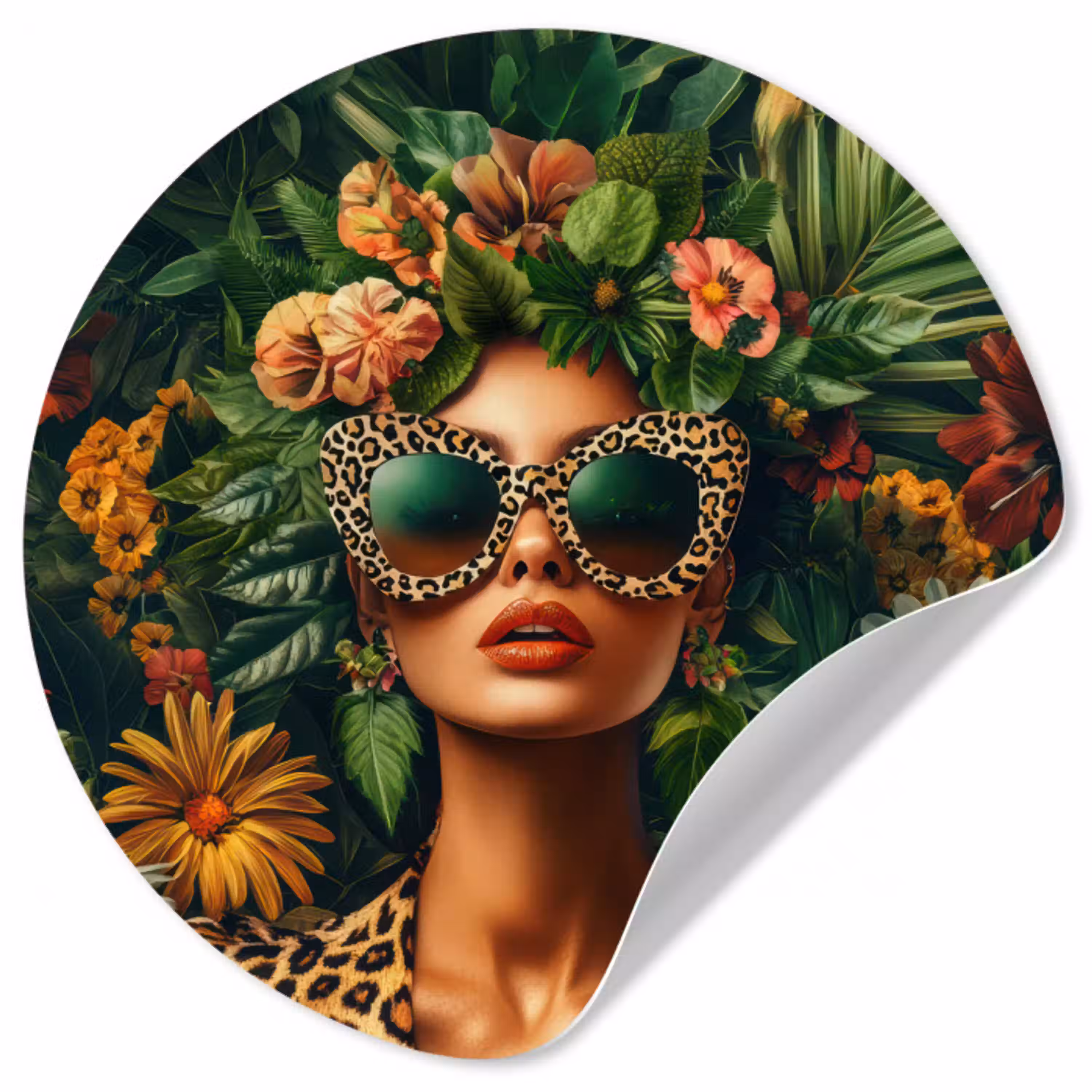 Vrouw - Panterprint - Jungle - Natuur - Luxe Wandcirkel behangsticker klein -3d