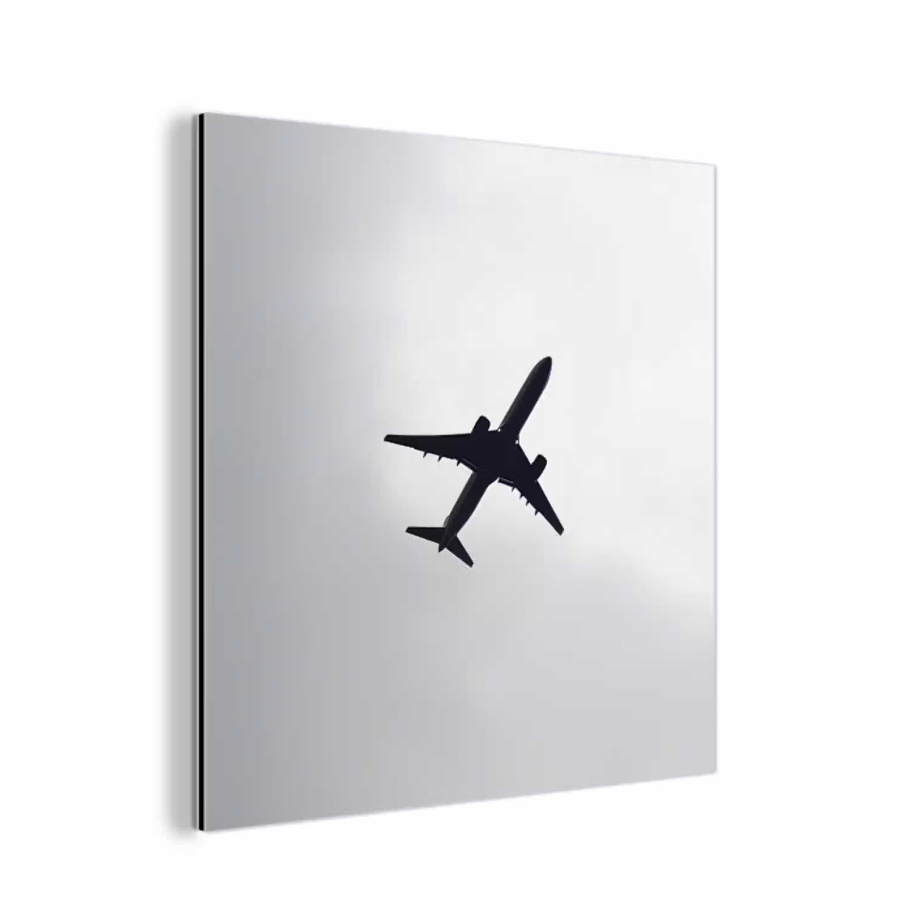 Minimalistisch - Silhouet - Zwart - Vliegtuig aluminium wit klein -3d