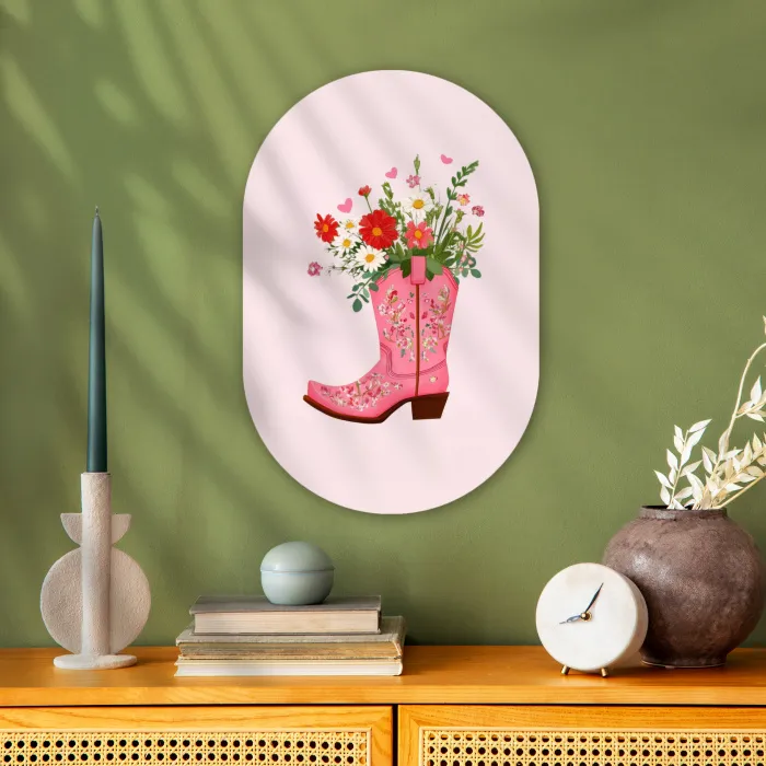 Cowboylaarzen - Roze - Boeket - Bloemen Wandcirkel Ovaal Forex klein -sfeer2