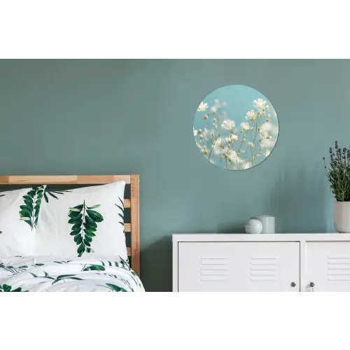 Stengels - Bloemen - Lucht - Wit Wandcirkel aluminium klein -slaapkamer