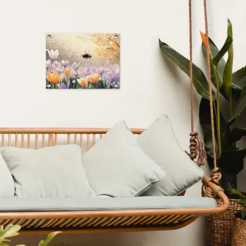 Viooltjes - bij - Zonlicht tuinposter los doek klein -sfeer7