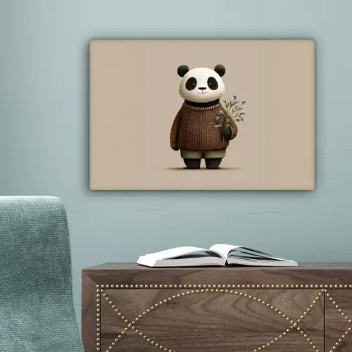 Panda - Blauwe bloemen - Zachtheid canvas 2cm klein -sfeer4