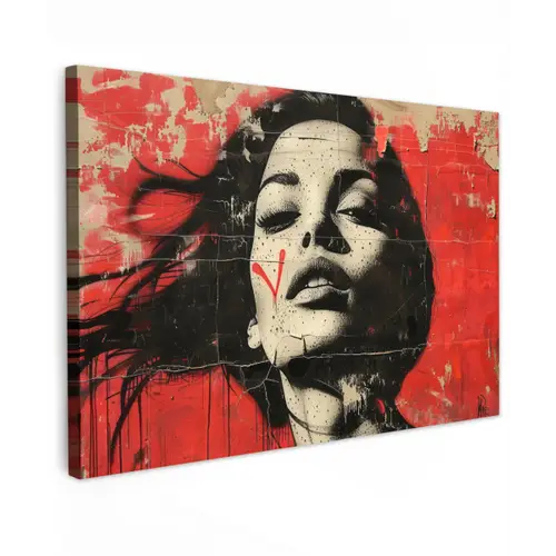 Graffiti - Vrouw - Rood - Street art - Banksy canvas 2cm klein -z3d