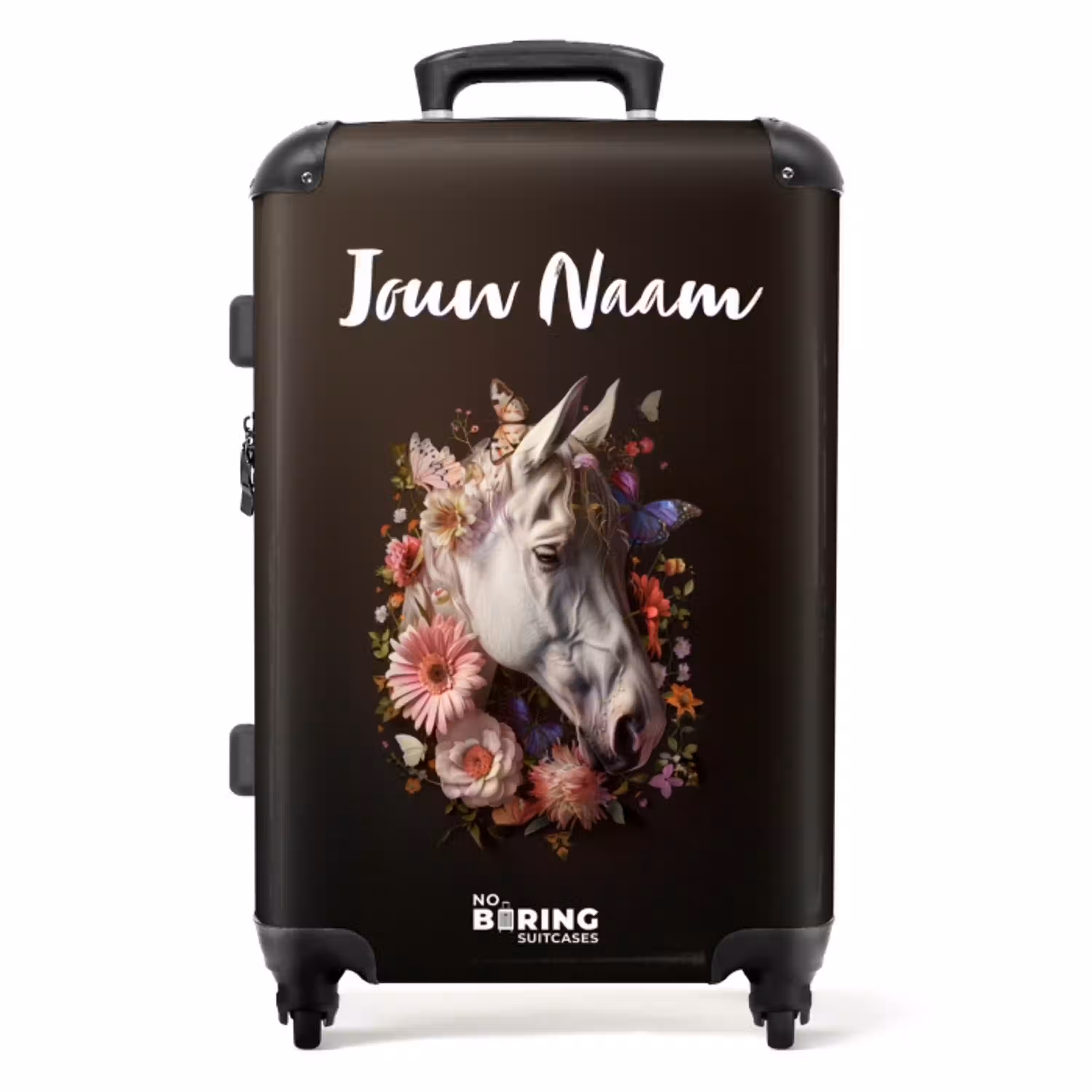 Wit paardenhoofd tussen kleurrijke bloemenkrans NBS - Medium koffer - Volwassenen Unisex middel -productfoto_recht