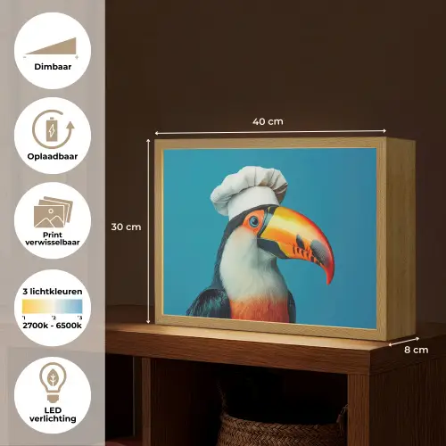 Toekan - Papegaai - Vogel - Koksmuts Light Box met batterij (Wandlamp) middel -USP_websiteoverzichtNL