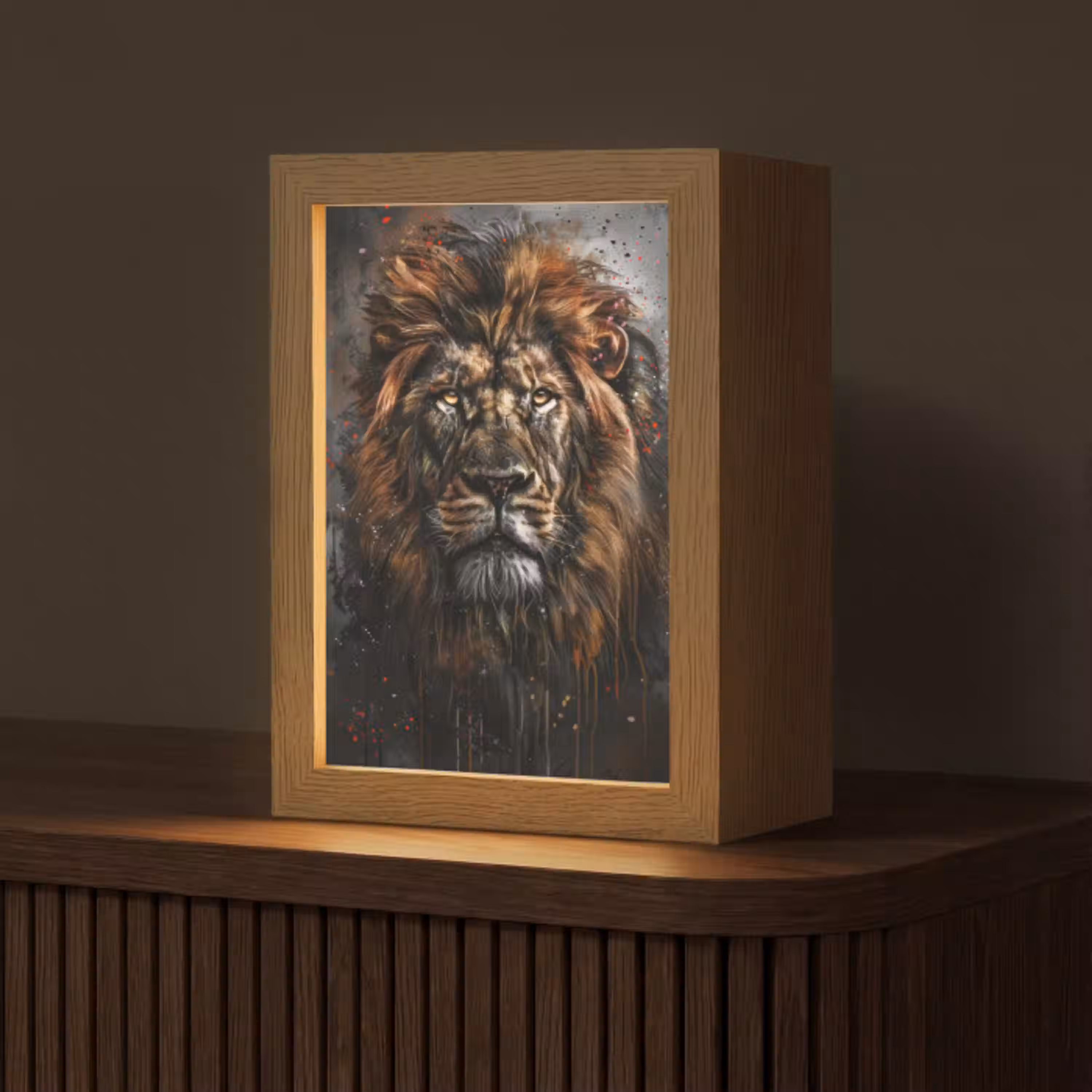 Leeuw - Dieren - Portret - Zwart - Luxe Light Box met kabel (Tafellamp) klein -z3d_website