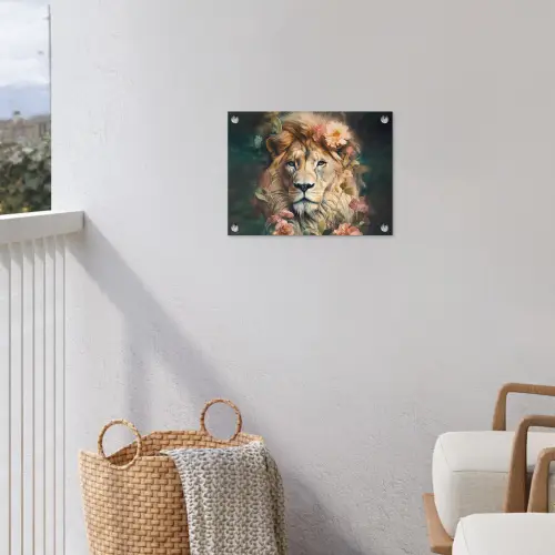 Leeuw - Leeuwenkop - Wilde dieren - Bloemen tuinposter los doek klein -sfeer8