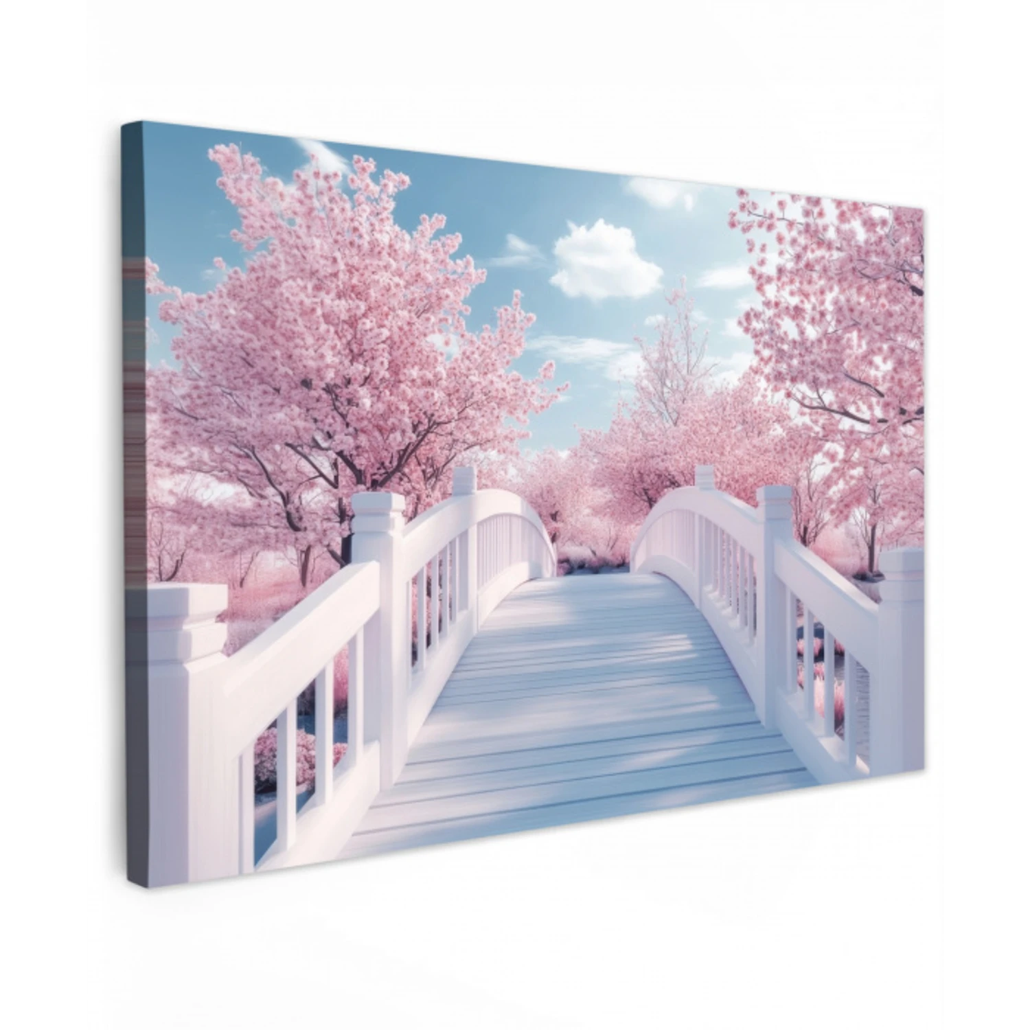 Brug - Kersenbomen - Wit Tuinposter op houten frame 2 cm dik klein -3d