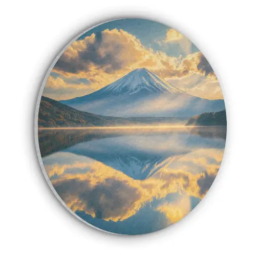 Berg - Rivier - Zonsondergang Akoestische PET Vilt - Rond klein -3d