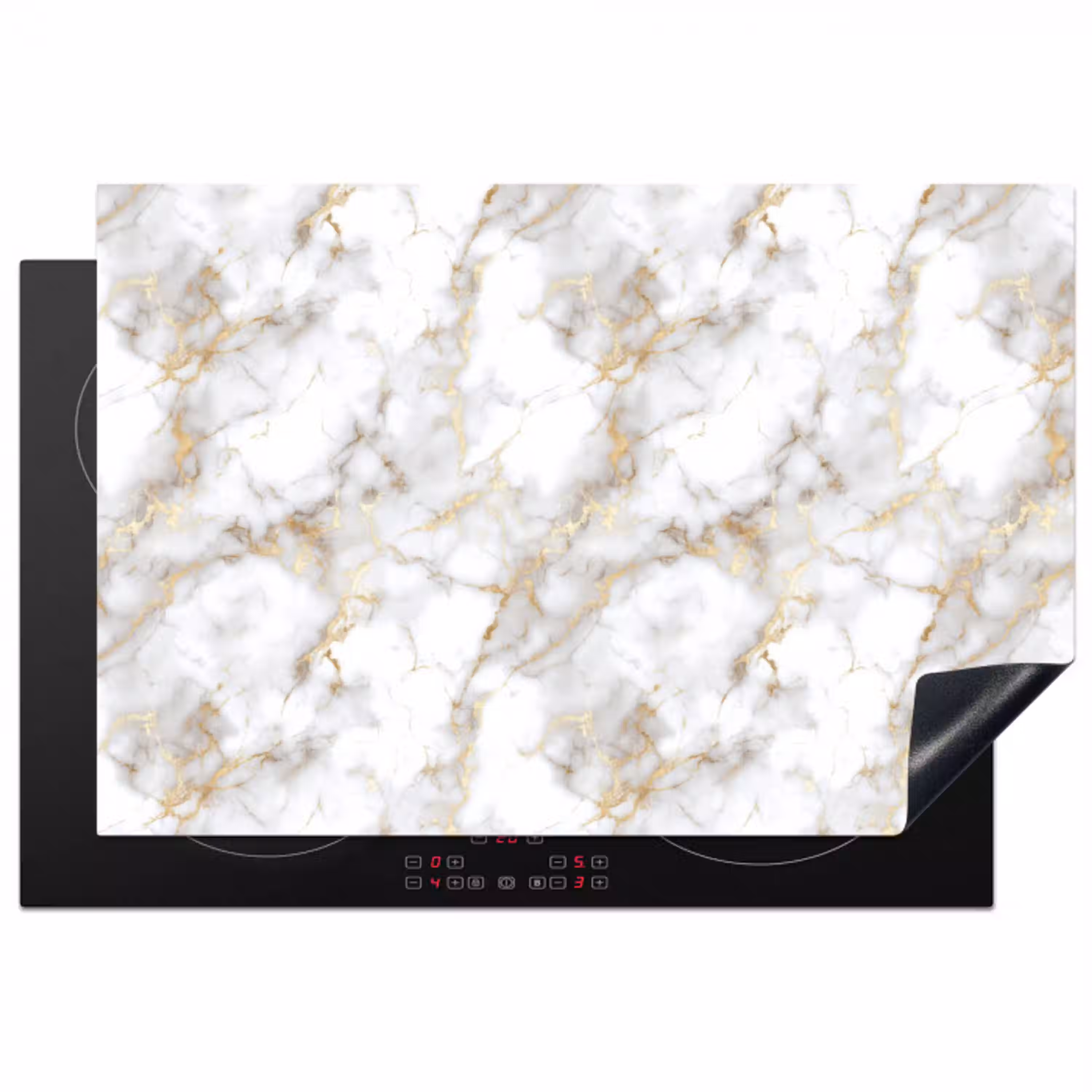 Gouden aders - Marmer - Wit Inductie beschermer vinyl 3mm klein 276 -3d
