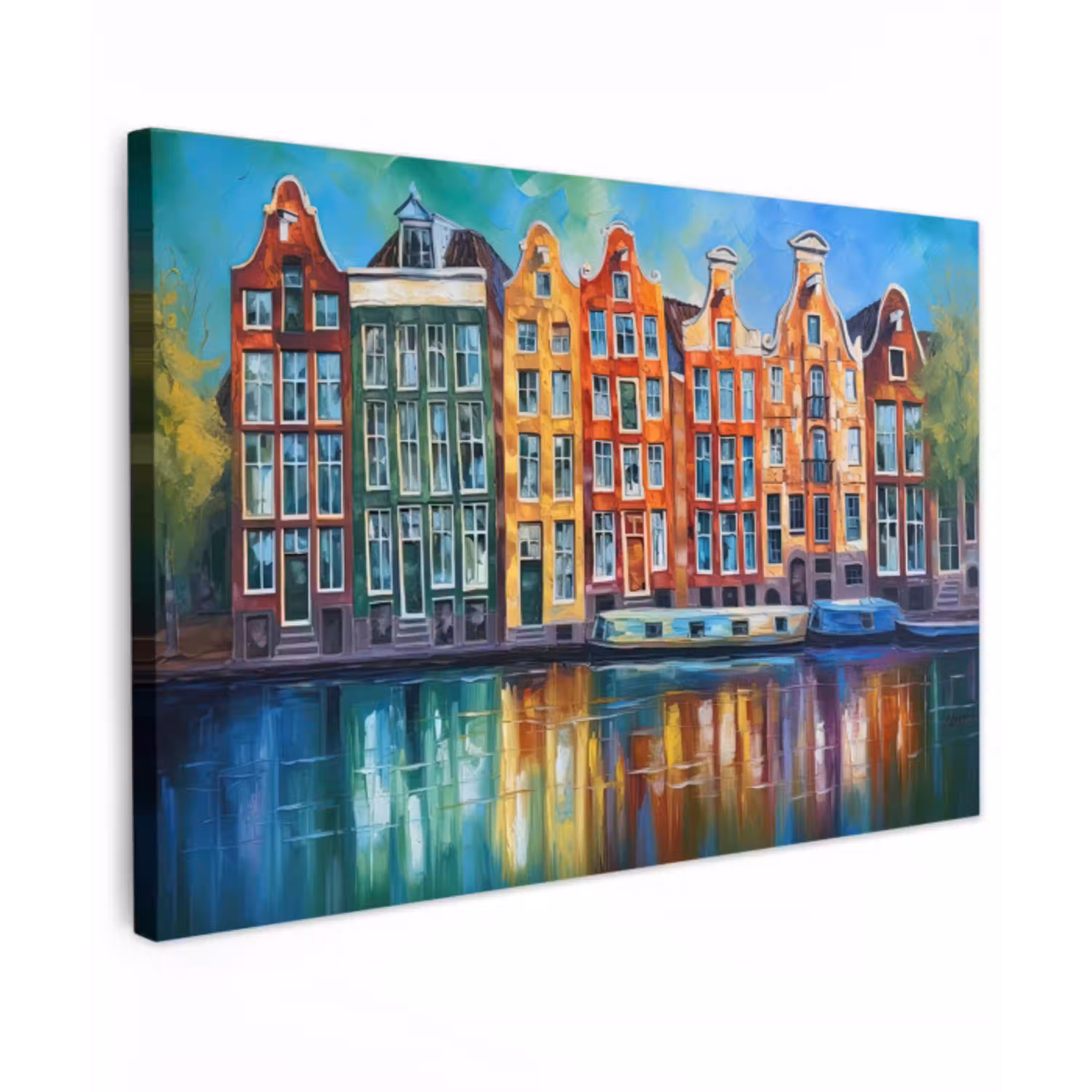 Amsterdam - Olieverf - Gracht - Schilderij - Kunst canvas 2cm klein -z3d