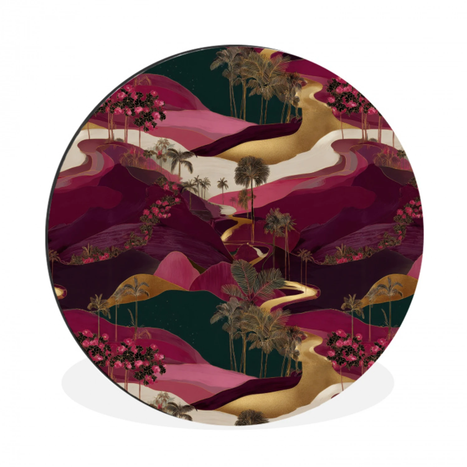 Magisch - Palmbomen - Goud Wandcirkel aluminium klein 190 -3d
