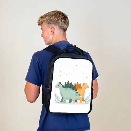 Planten - Sterren - Dinosaurussen - Oranje Rugzak - Zwart middel -sfeer8