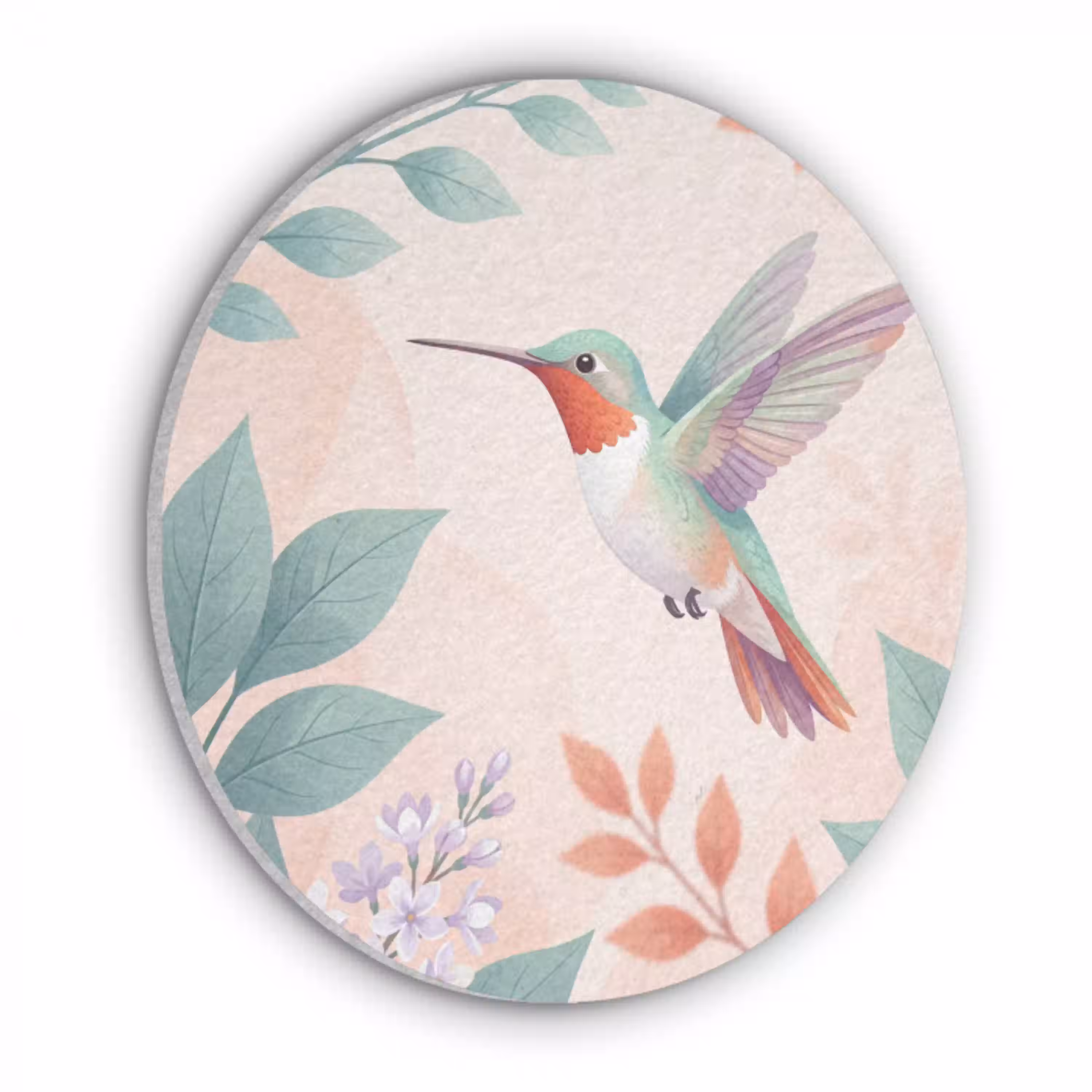 Kolibrie - Vliegen - Natuur - Illustratie - Kleurrijk Akoestische PET Vilt - Rond klein -3d