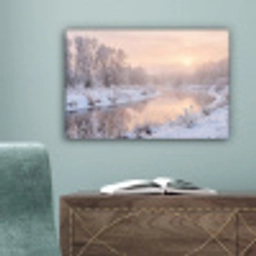 Rivier - Winter - Landschap - Sneeuw - Zonsopgang canvas 2cm klein -sfeer4