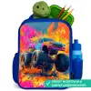 Monstertruck - Verfspatten - Kleurrijk - Explosie Kinderrugzak - Blauw middel -inhoud_NL