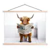 Schotse hooglander - Krant - Toilet - WC - Wit - Koe textielposter latten blank klein -3d