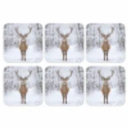 Hert - Winter - Bos - Natuur - Wit onderzetter kurk middel -3d