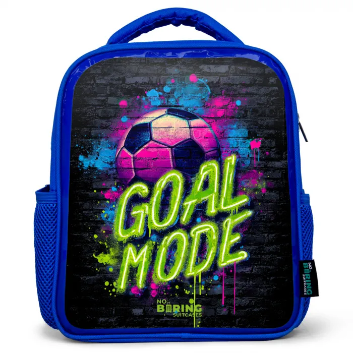Neon - Graffiti - Voetbal - Kleurrijk Kinderrugzak - Blauw middel -3d