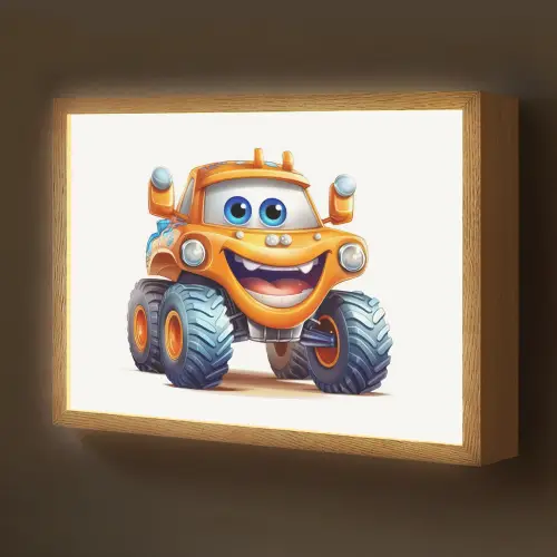 Auto - Oranje - Jongen - Kind Light Box met batterij (Wandlamp kind) middel -z3d_website