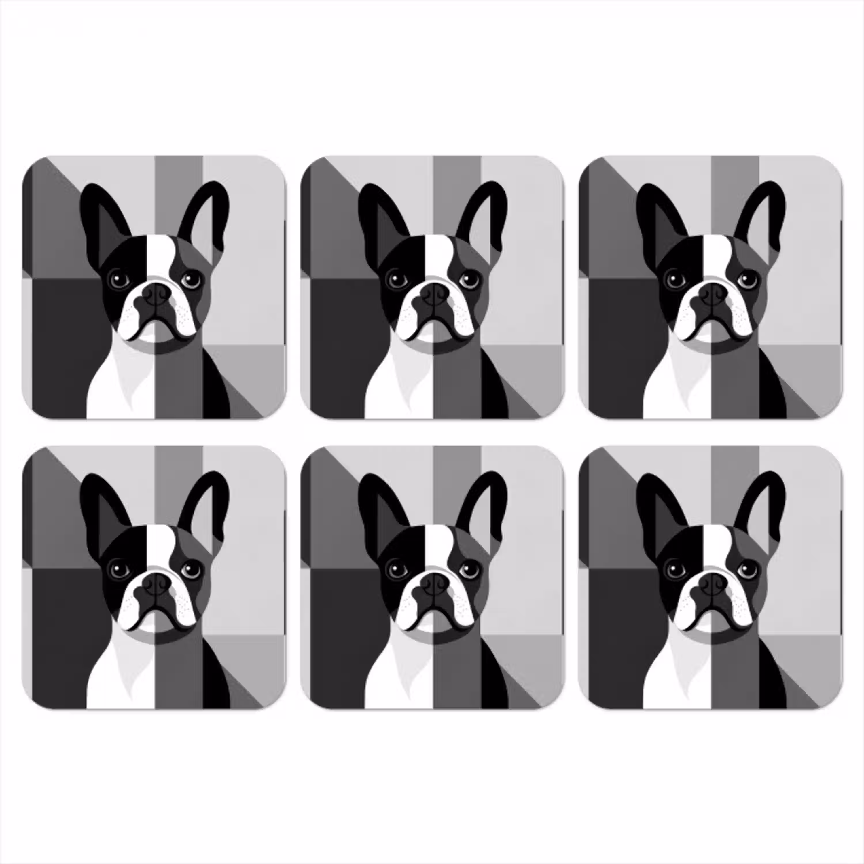 Buldog - Zwart - Abstract - Vlakken onderzetter kurk middel -3d