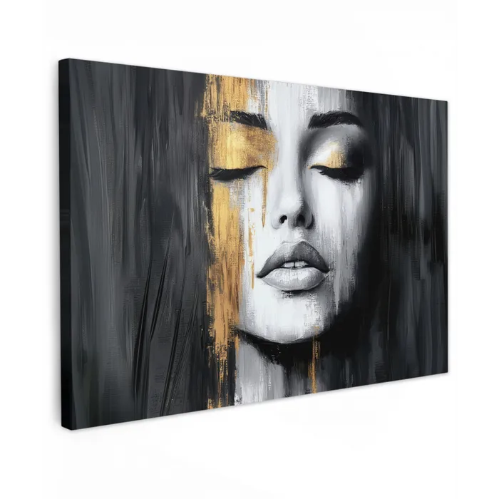 Gezicht - Vrouw - Penseelstreken - Abstract Tuinposter op houten frame 2 cm dik klein -3d