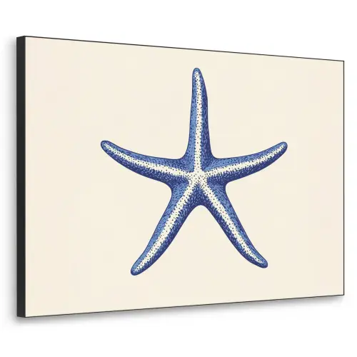 Blauwe zeester - Minimalistisch - Beige Textielframe zwart klein -3d