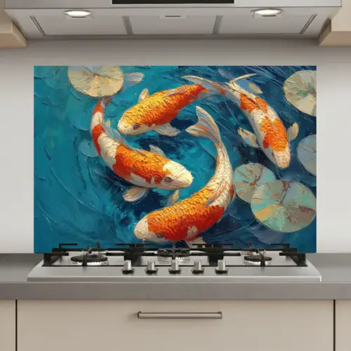 Vissen - Waterlelies - Oranje - Water keuken achterwand spatscherm klein -3d_website