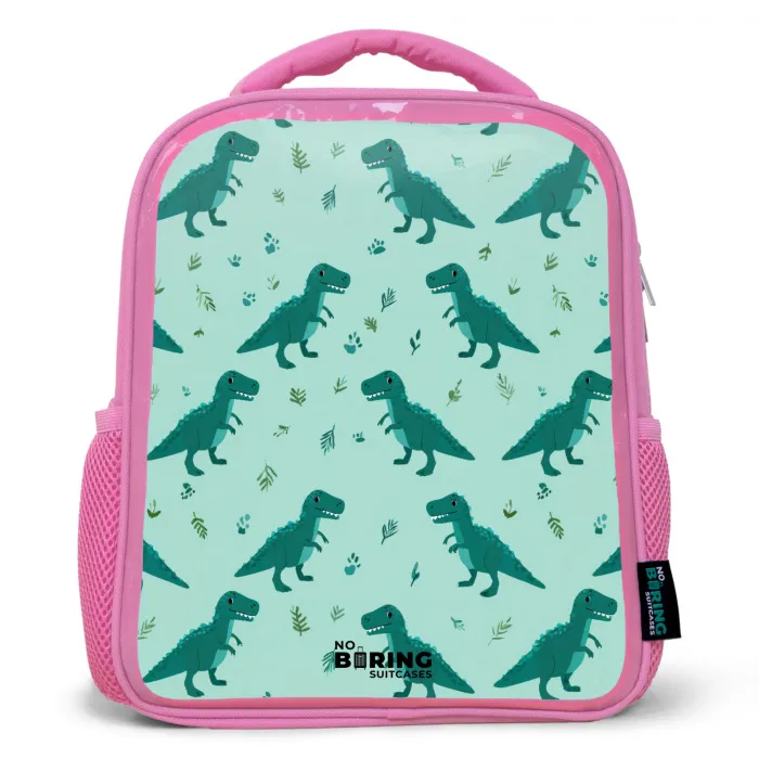Dinos - Patroon - Groen Kinderrugzak - Roze middel -3d