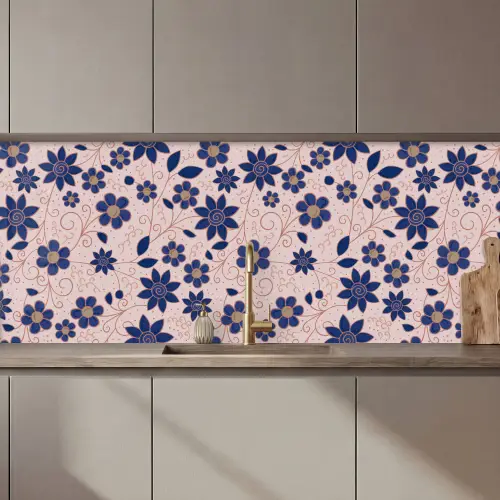 Bloemen - Blauw - Japan - Patronen keuken achterwand 2 middel 871 zz_3dshopping