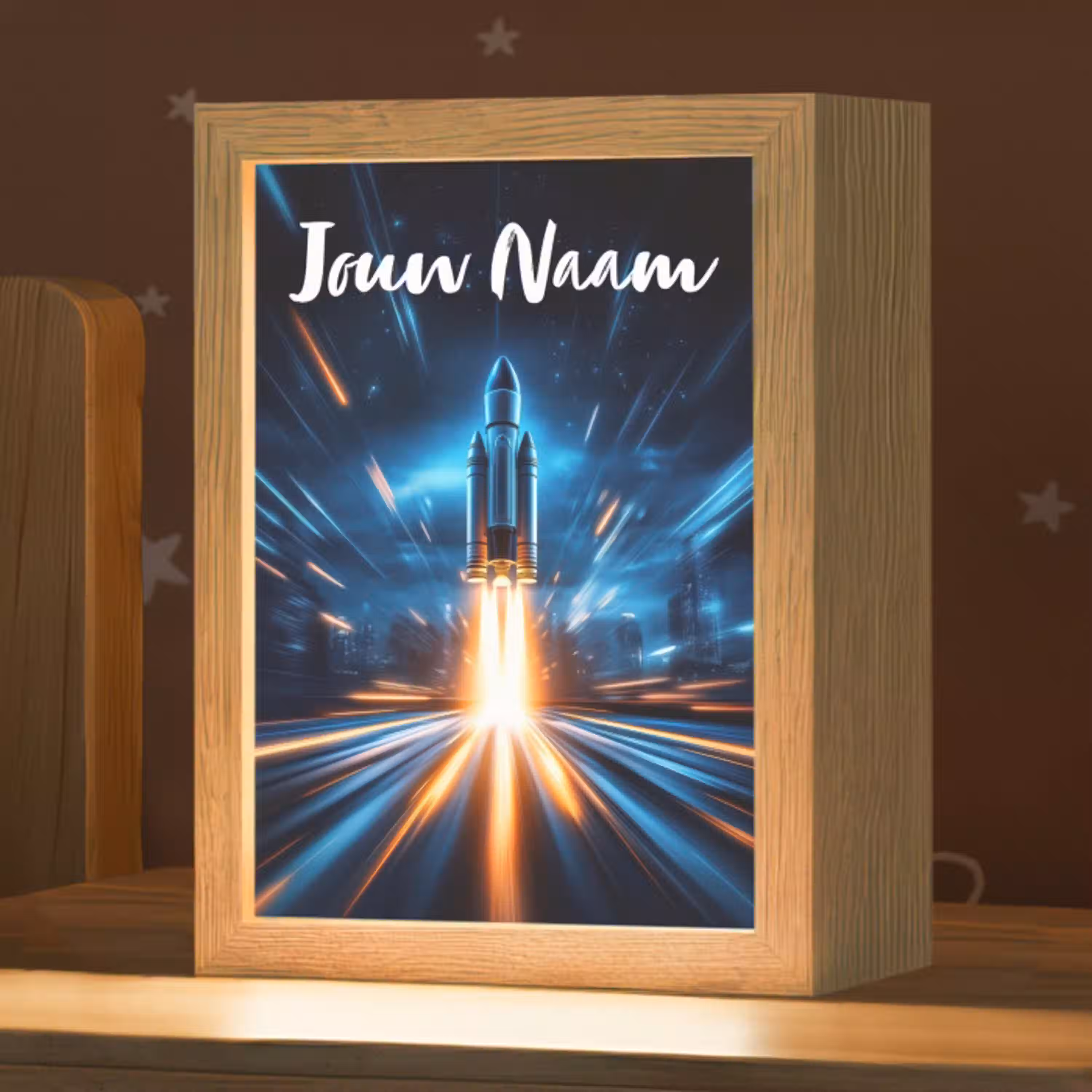 Raket - Ruimte - Blauw - Licht Light Box met kabel (Kinderlampje) klein -zzz_3d_website