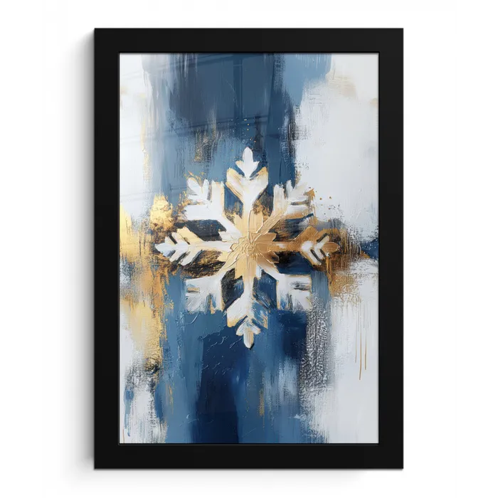 Abstract - Winter - Sneeuwvlok - Sneeuw - Goud fotolijst zwart zonder passe partout klein -3d