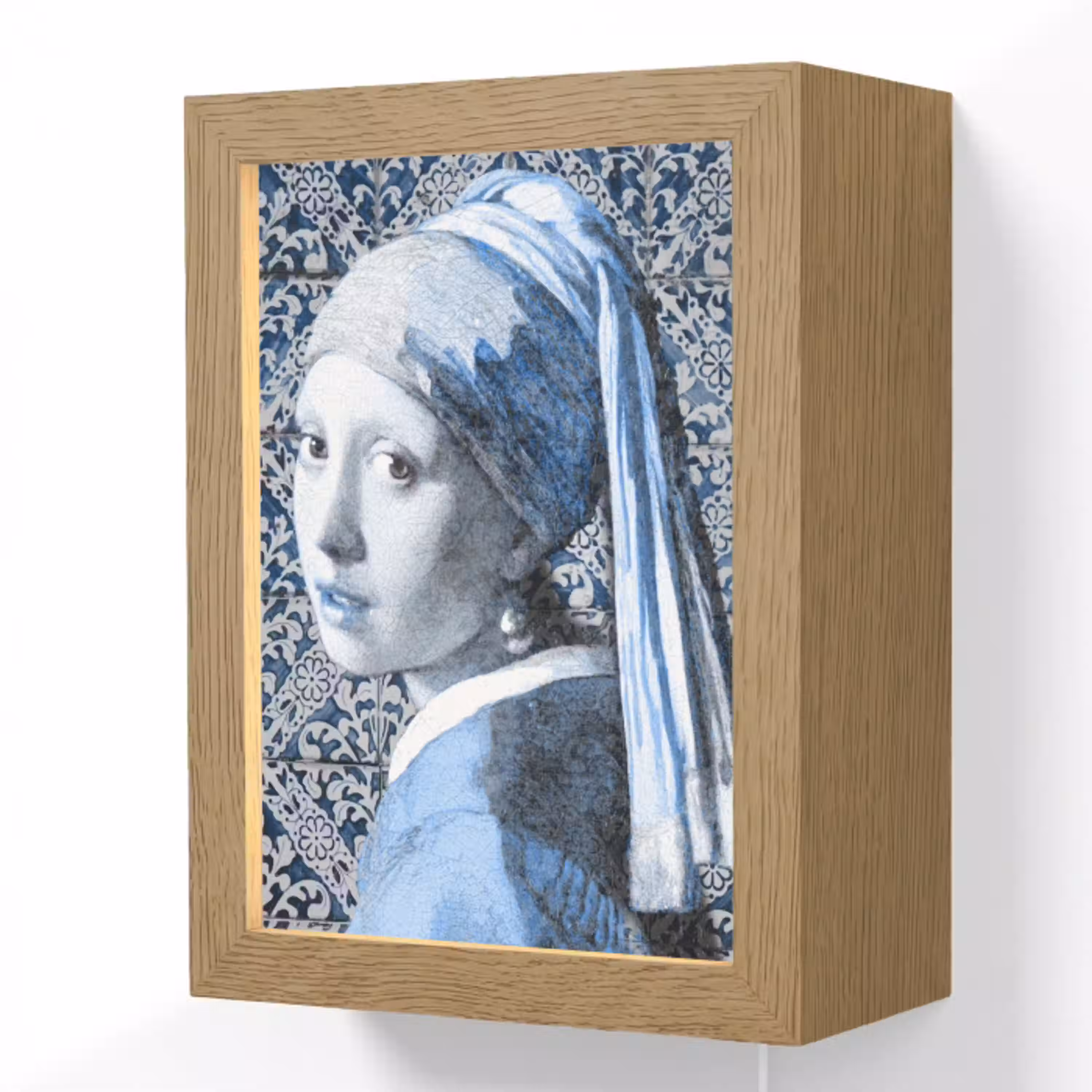 Meisje met de parel - Johannes Vermeer - Delfts blauw Light Box met kabel (Wandlamp) klein -3d