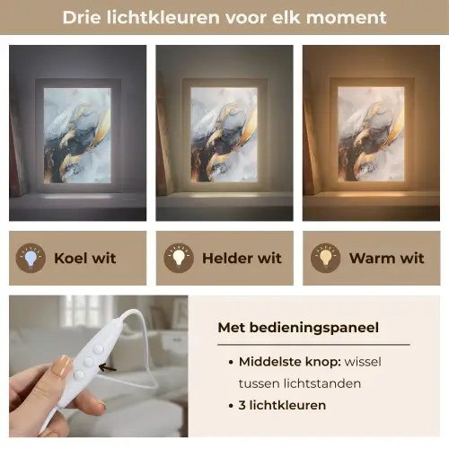 Abstract - Goud - Verf - Aesthetic - Art Light Box met kabel (Tafellamp) klein -USP_lichtkleurNL