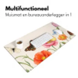 Vlinders - Klaprozen - Illustratie - Kleurrijk Muismat XXL klein -sfeer4