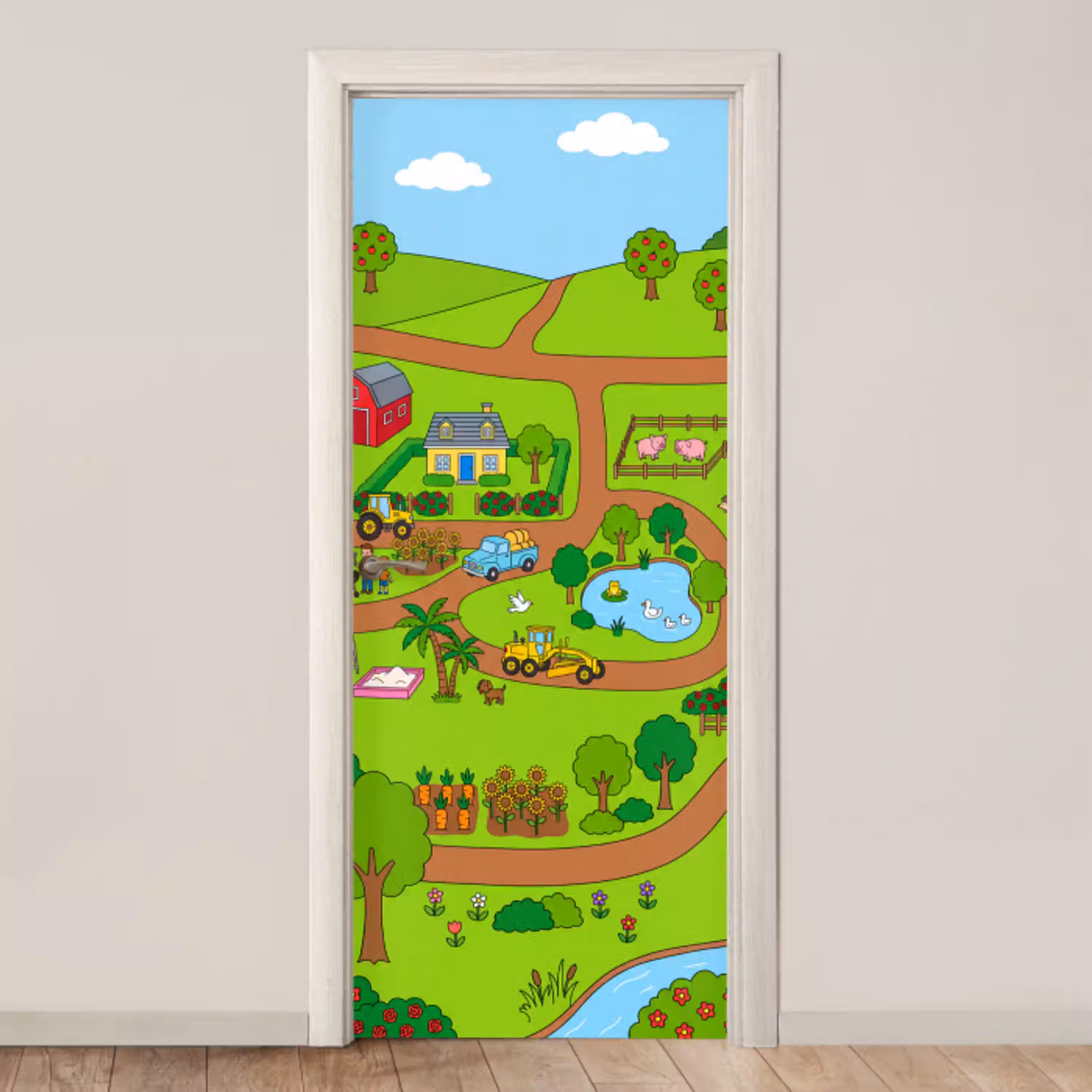 Platteland - Dieren - Cartoon deurposter klein -3d_beige