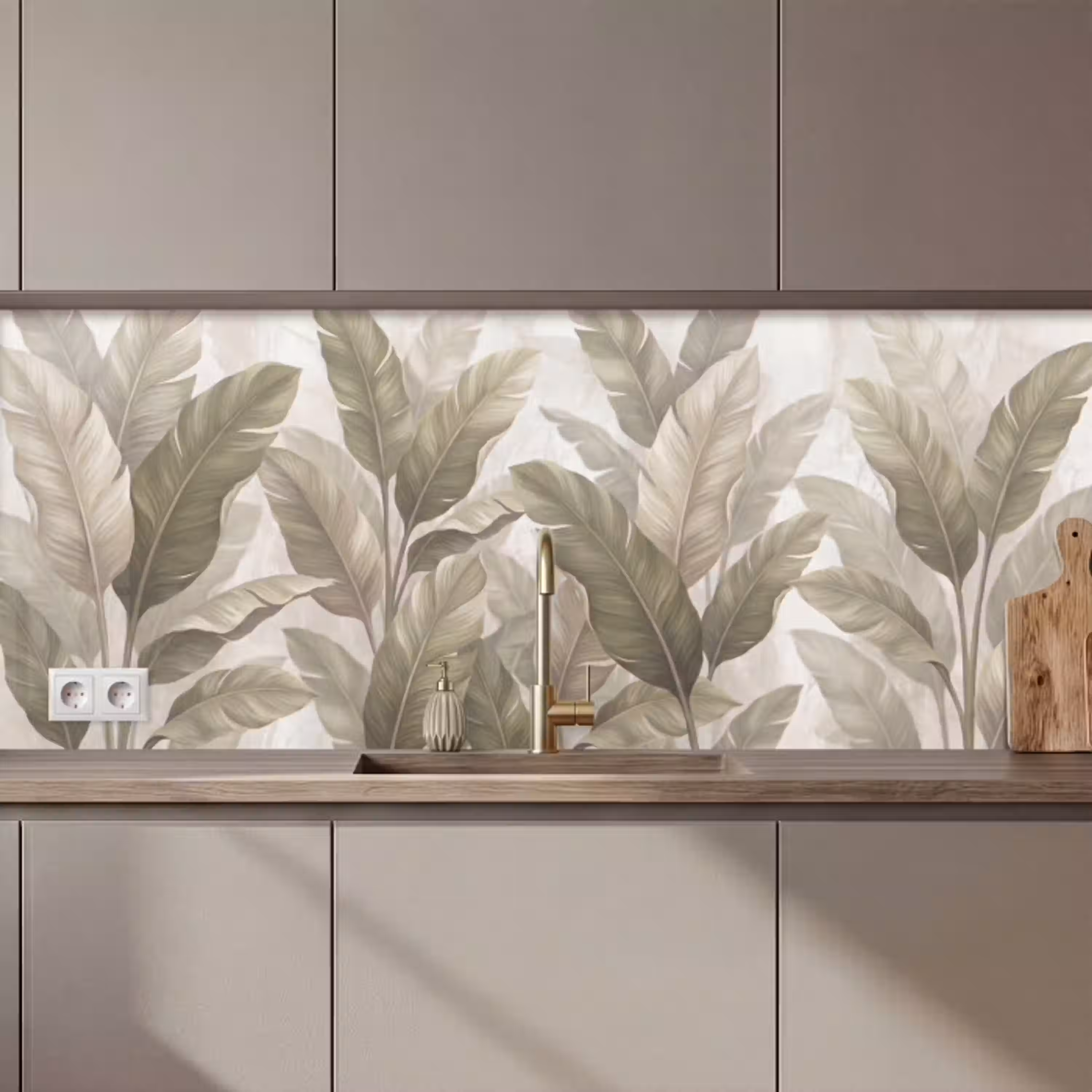 Bladeren - Tropisch - Natuur - Abstract - Beige keuken achterwand 2 middel zz_3dshopping