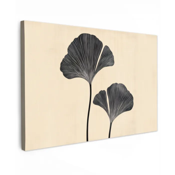 Bladeren - Minimalistisch - Zwart Tuinposter op houten frame 2 cm dik klein -3d