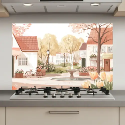 Dorpsplein - Fontein - Tulpen keuken achterwand spatscherm klein -3d_website