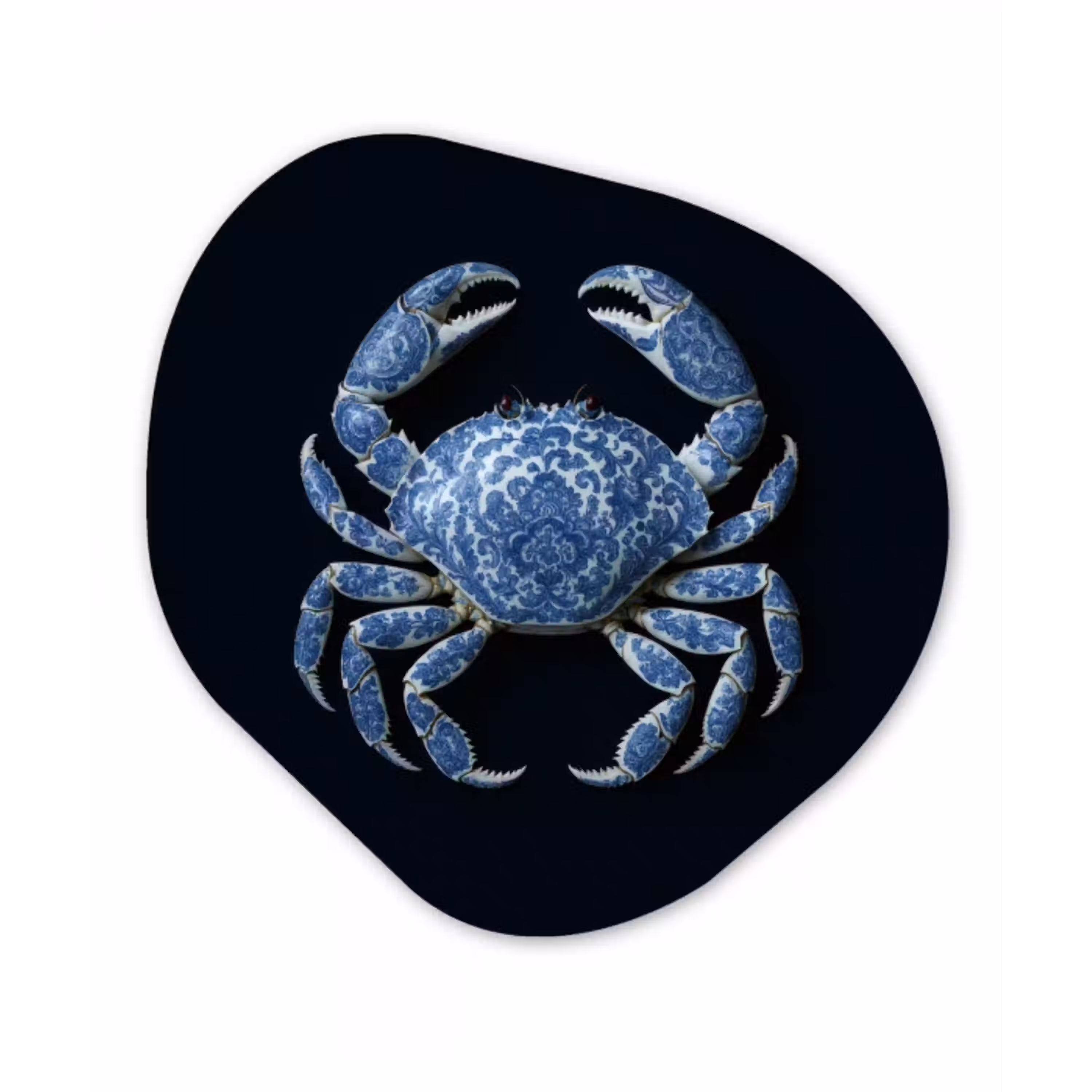 Krab - Delfts blauw - Dieren Wandcirkel Organisch Forex 3mm klein -3d