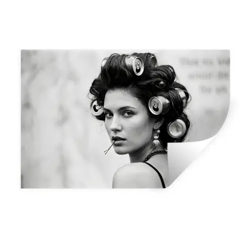 Edgy - Vrouw - Zwart - Wit Muursticker klein -3d